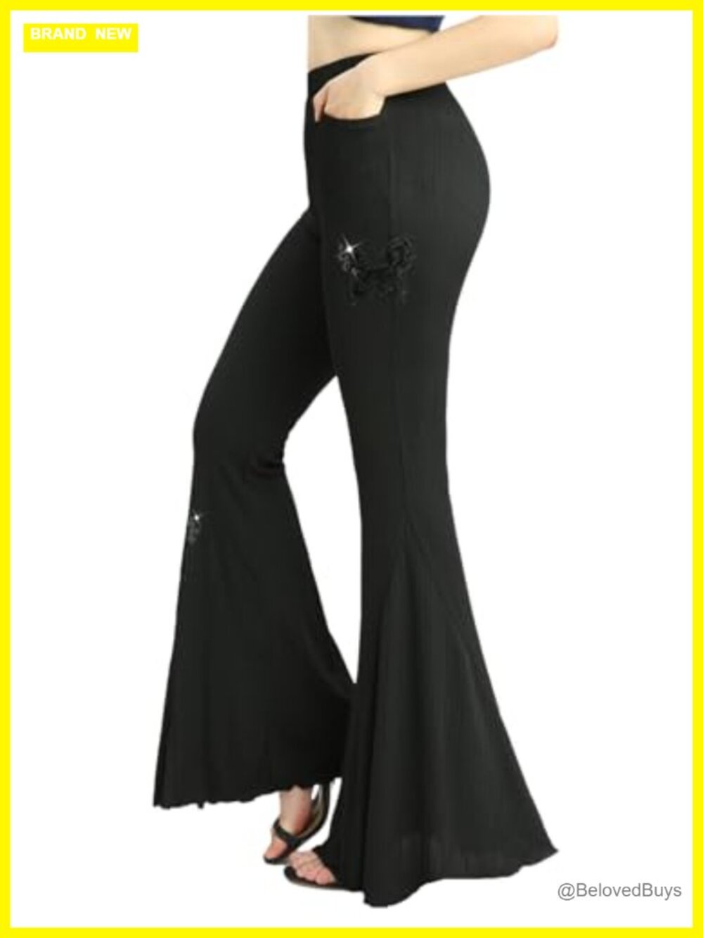 Gothic Sequin Butterfly Flare Pants High Waist Velvet Rave Leggings